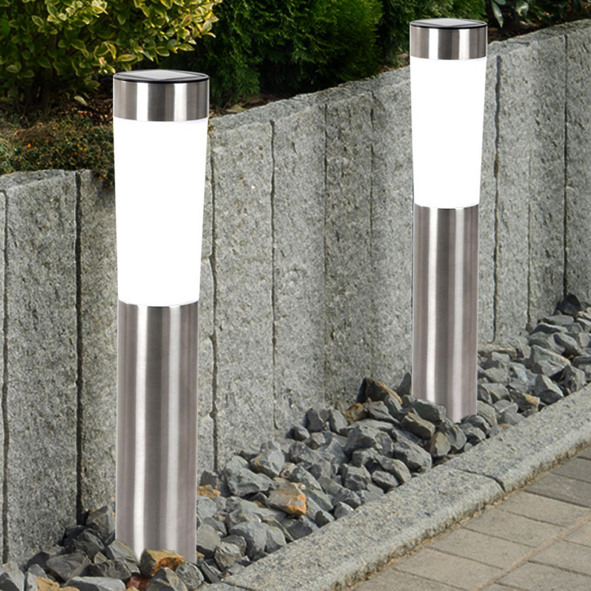 LED AUSSENLEUCHTE Solar Edelstahl Silber 2er Set - Silberfarben, Metall (7.5/7.5/56cm) - Globo Lighting