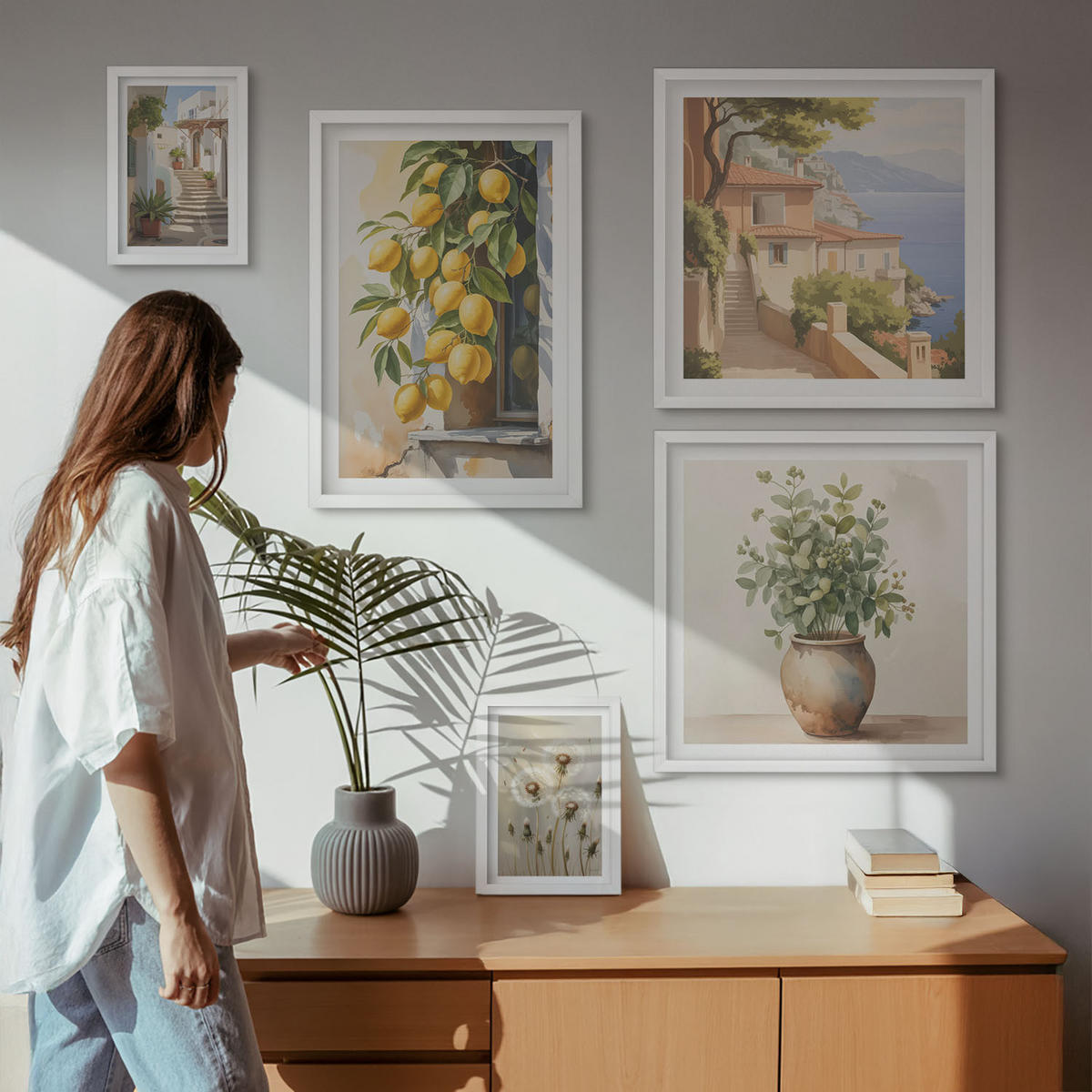 BILDER SET 5er Set - 50x50 cm & 20x30 cm & 40x60 cm Weißer Rahmen - Lemon Streets Meerblick - Weiß, Kunststoff (40/60cm) - TULUP