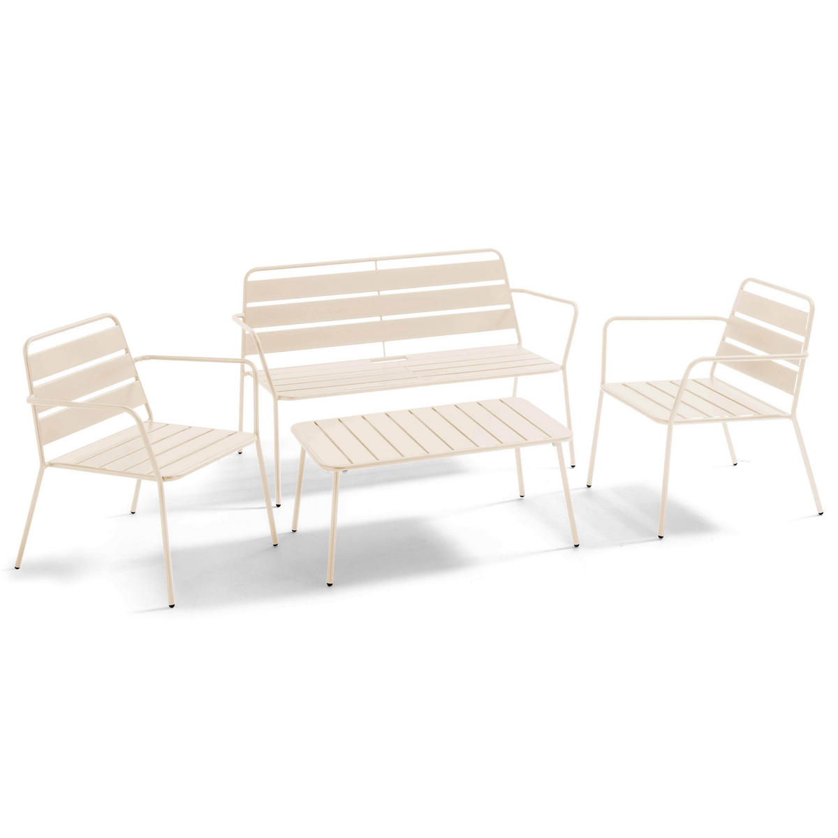 GARTEN-LOUNGETISCH, Elfenbeinfarbe - Creme, Metall (90/50/40cm) - Oviala