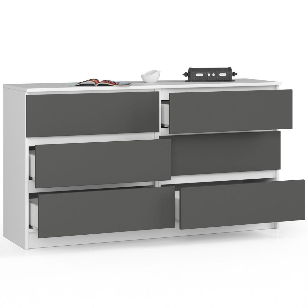 KOMMODE Weiß, Graphit Grau 77/138/40 - Weiß, Holzwerkstoff (138/77/40cm) - RAUMHIRSCH FURNITURE