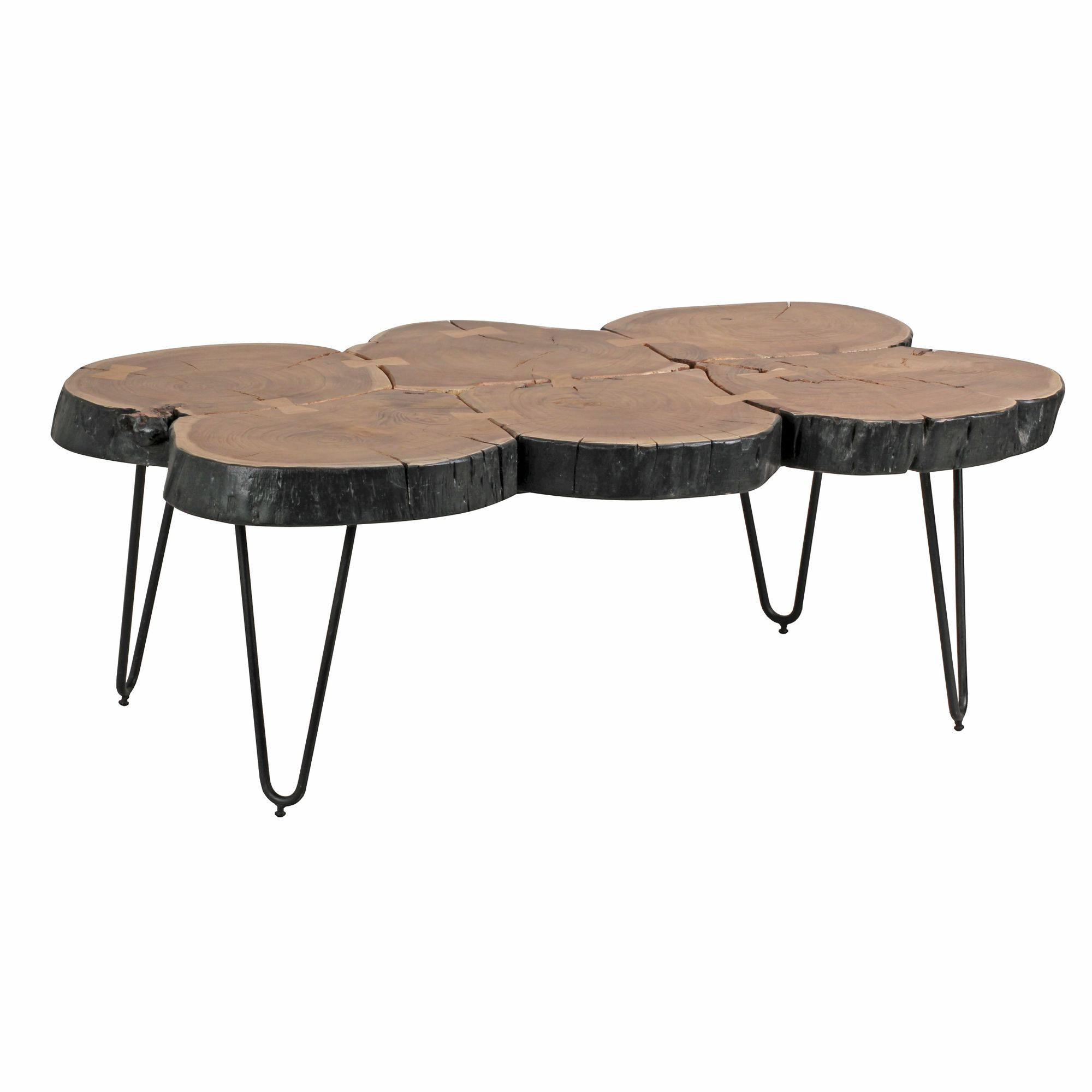 COUCHTISCH Akazienholz, Baumstammform, Große Abstellfläche, Handgefertigt, 115x70x40 cm - Beige/Schwarz, Holz/Metall (70/115/40cm) - KADIMA DESIGN
