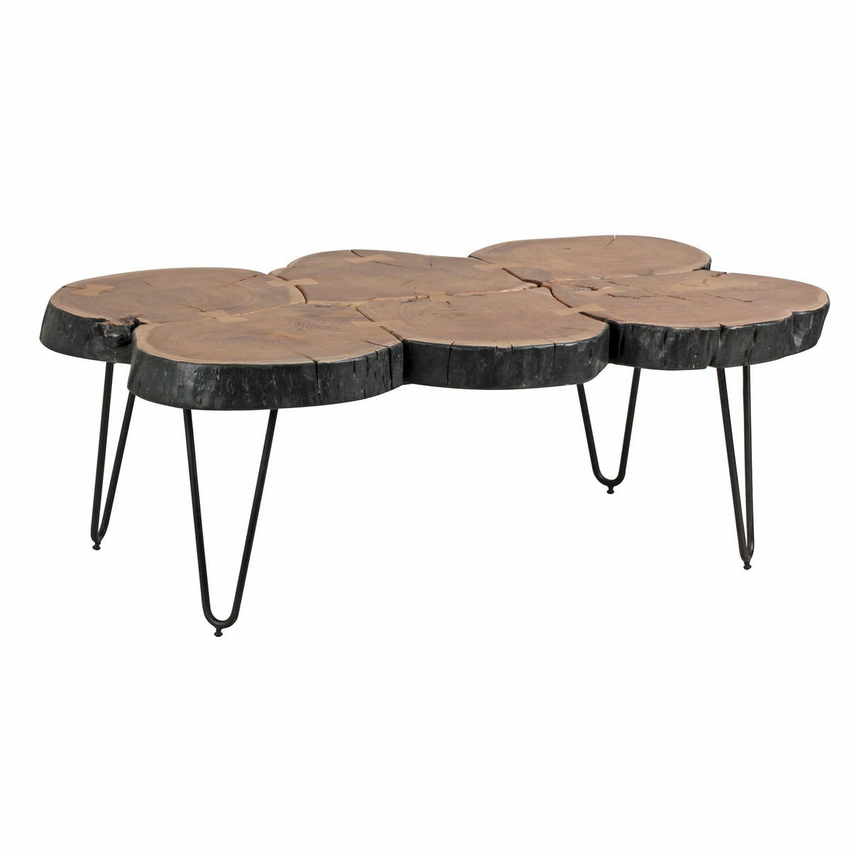 COUCHTISCH Akazienholz, Baumstammform, Große Abstellfläche, Handgefertigt, 115x70x40 cm - Beige/Schwarz, Holz/Metall (70/115/40cm) - KADIMA DESIGN