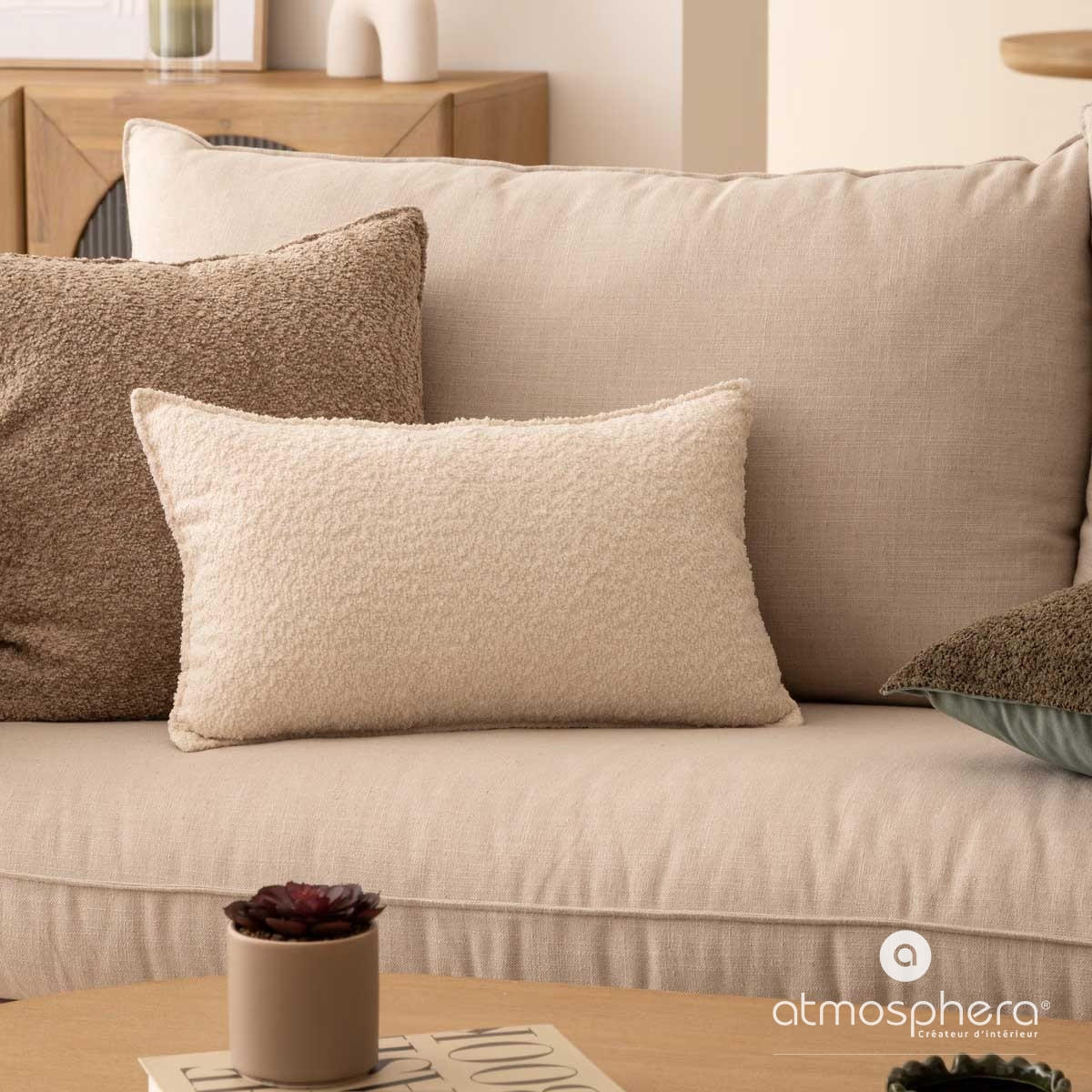 DEKOKISSEN Bouclé Soana 30/50 cm - Creme, Textil (50cm) - Atmosphera Createur d´interieur