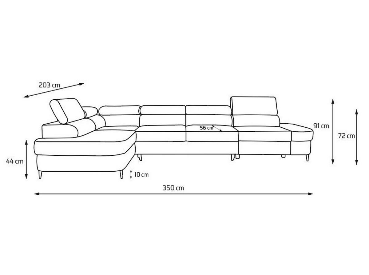 ECKSOFA PRIAM MAXI L-Form mit Schlaffunktion & Bettkasten, 6-Sitzer, 350cm, Verstellbare Kopfstützen Ottomane links - Hellgrau, Holz/Textil (350/203cm) - Muffo