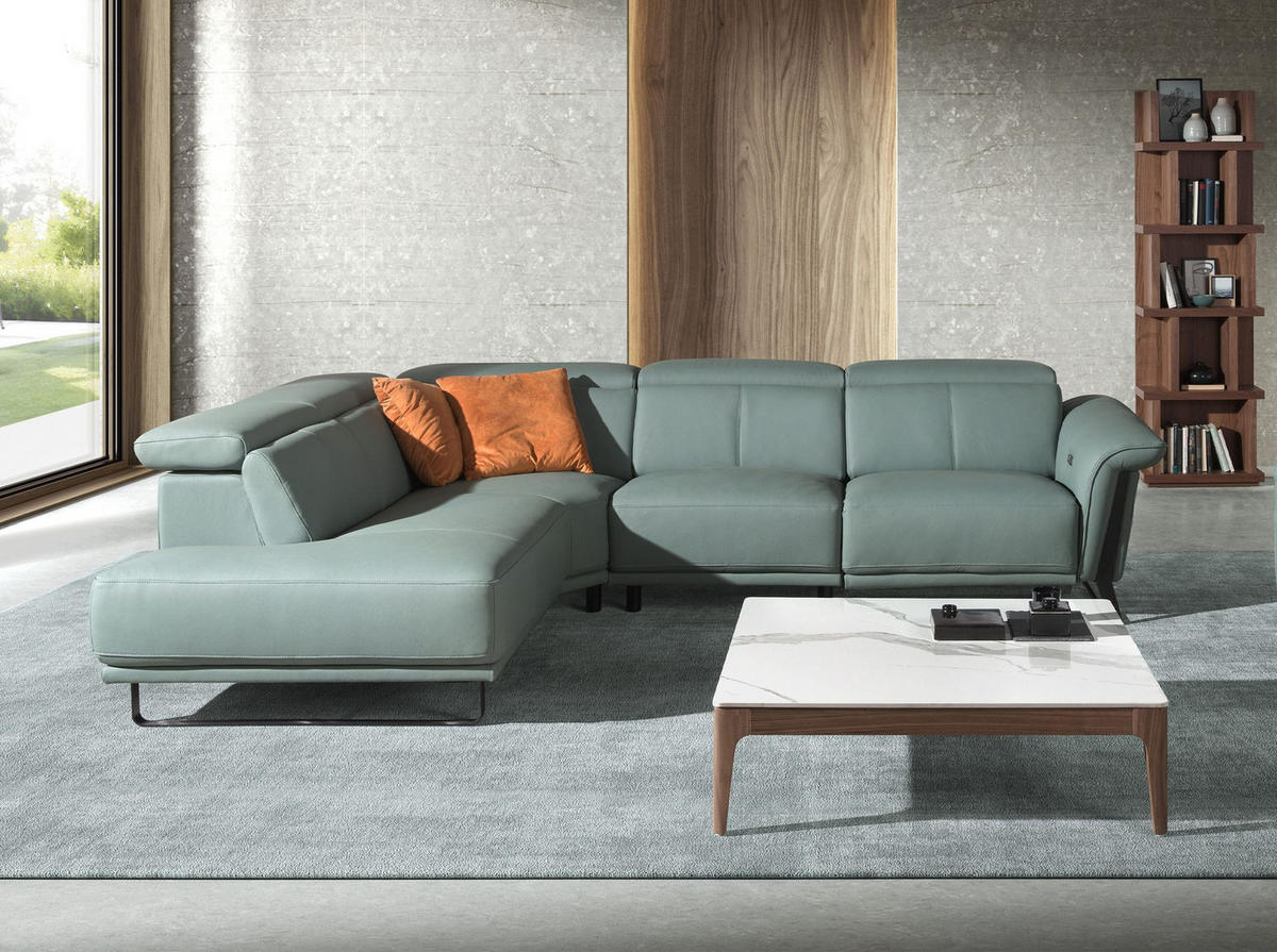 ECKSOFA Relax-Ecksofa links in türkisgrünem Leder 306/229/97 cm - Türkis/Schwarz, Leder/Metall (306/229cm) - ANGEL CERDA