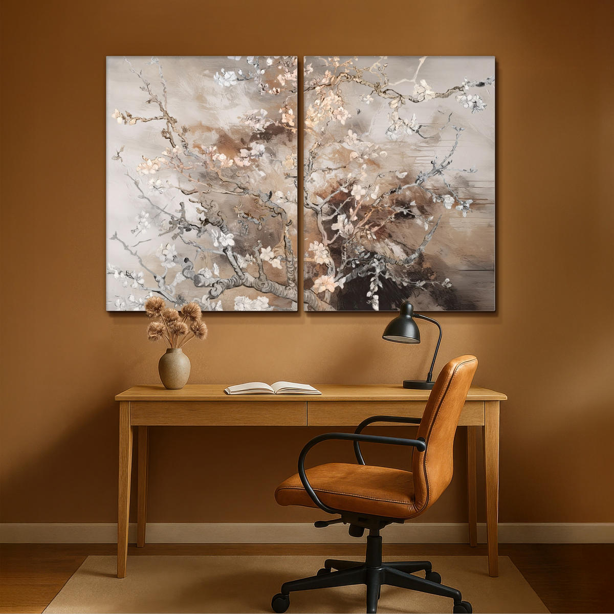 LEINWANDBILD 2er Set Mandelblüte - Abstrakt - Beige 180x120 cm - Beige, Textil (180/120cm) - MuchoWow