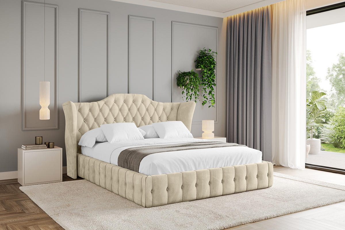 POLSTERBETT mit Bettkasten und Lattenrost, Boxbett ohne Matratze - MODY 200x200 Beige - Ecru, Holzwerkstoff/Textil (200/200cm) - ALTDECOR