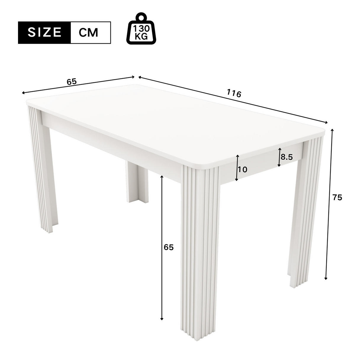 JEDÁLENSKÝ stôl, biely, z drevotriesky, moderný,65/116/75 cm - biela, kompozitné drevo (116/65/75cm) - BEAOK