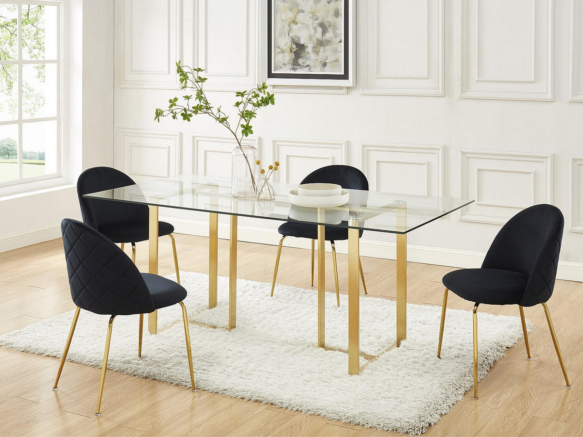 STUHL 6er-Set - Samt & Goldfarbenes Metall - Schwarz - MELBOURNE - Schwarz, Textil (50/77/55cm) - Vente-Unique