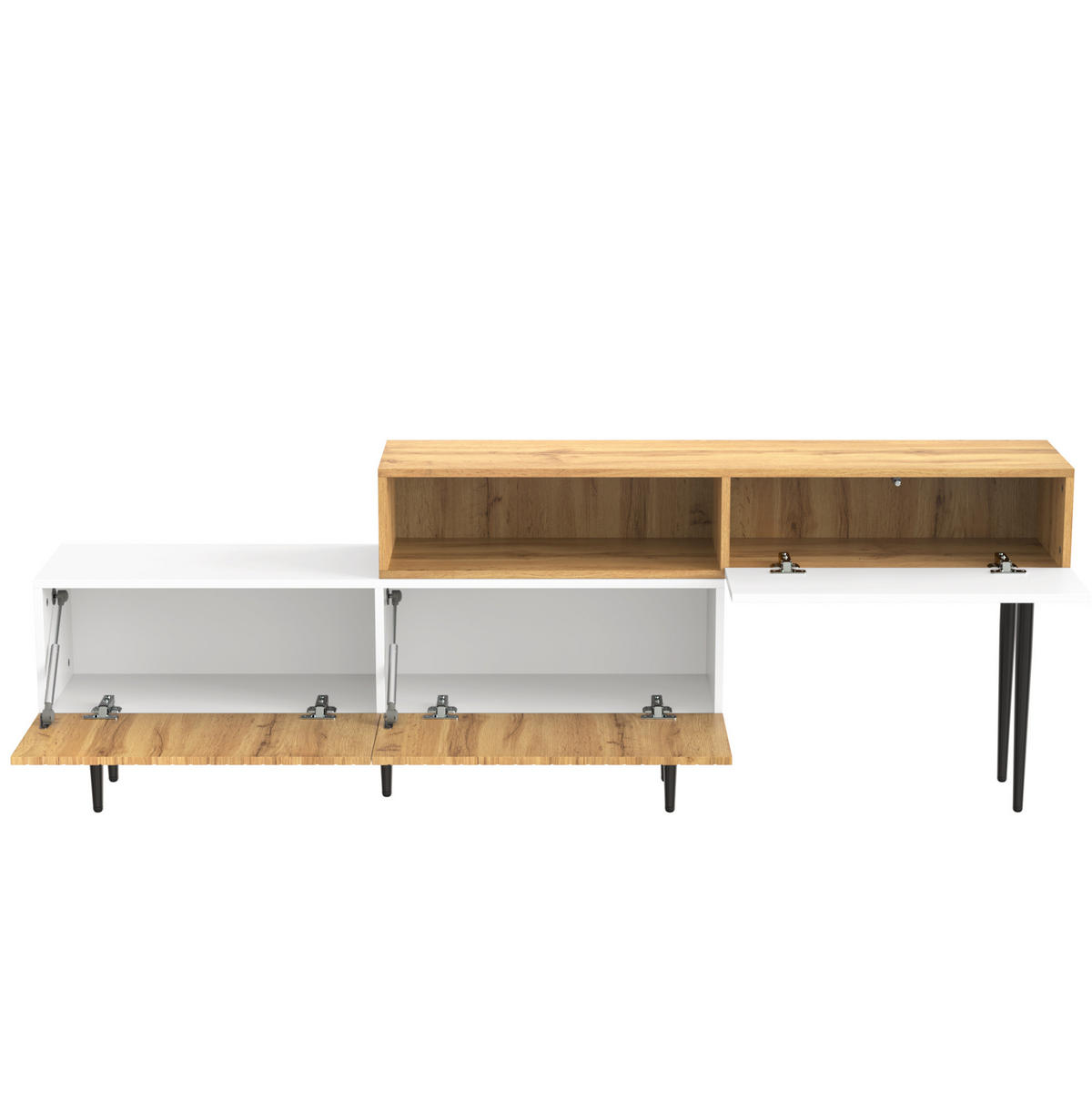TV-SCHRANK aus MDF und Spanplatte 220x30x63,5 cm Weiß/Holzfarben mit modularem Design, Kabeldurchführung und Stauraum - Naturfarben, Holzwerkstoff (220/63.5/30cm) - Modfu