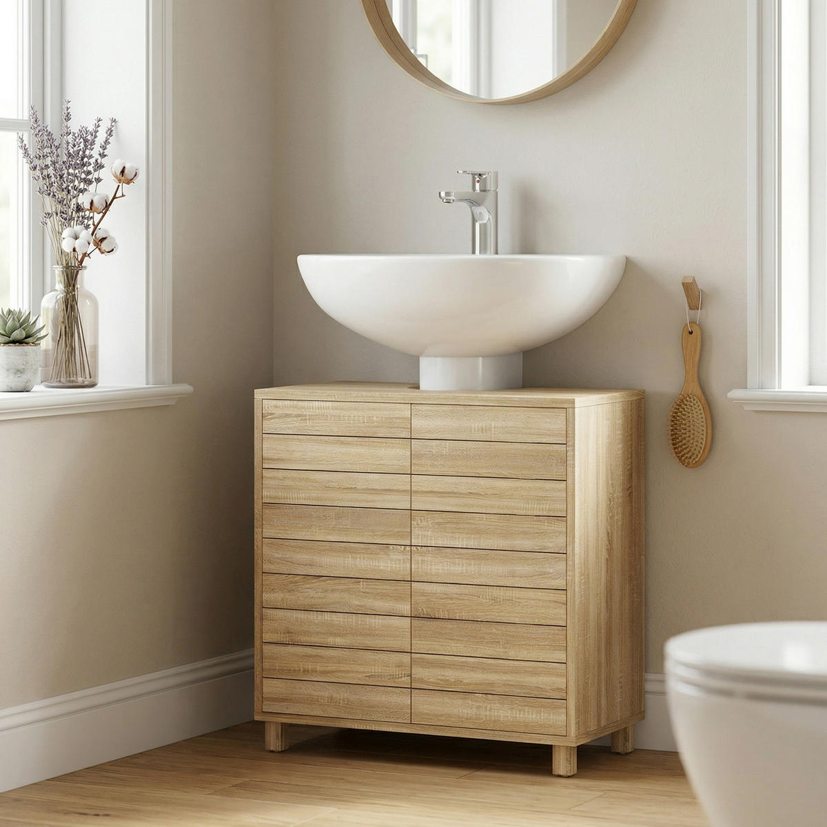 WASCHBECKENUNTERSCHRANK DE-15957 Push-to-Open Naturholz - Naturfarben, Holzwerkstoff (60/60/30cm) - ComfortXL