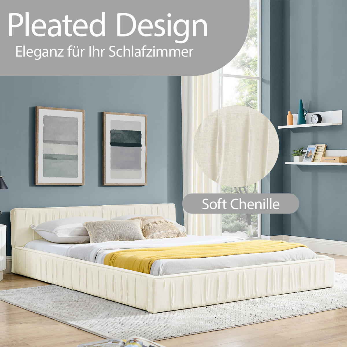 POLSTERBETT 160x200 cm Chenille Holzrahmen beige - Beige, Kunststoff (160/200cm) - LEBENLANG