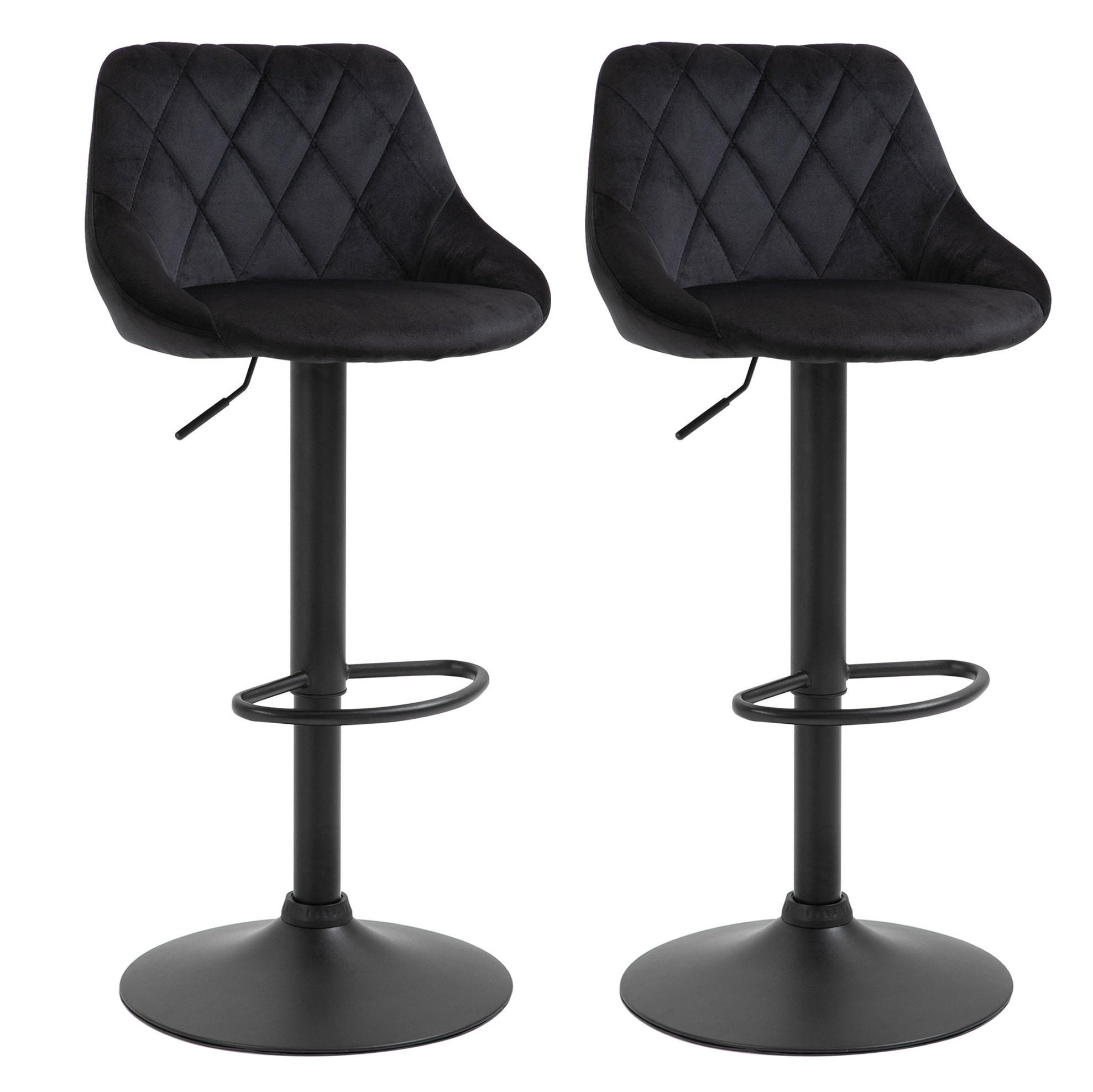 BARHOCKER 2er-Set höhenverstellbar Schwarz mit Rückenlehne und Fußstütze 46/48/104 cm - Schwarz, Textil (48/83/51.5cm) - MIVRAY