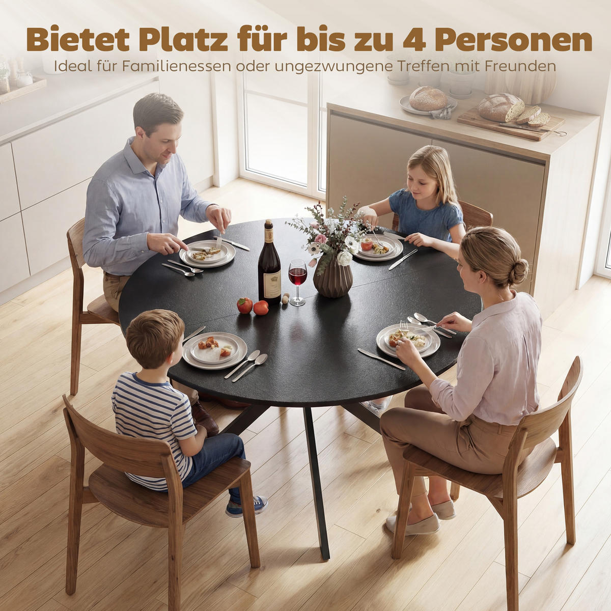 ESSTISCH rund Schwarz 120/120/75 cm - Schwarz, Metall (120/120/75cm) - HOMCOM