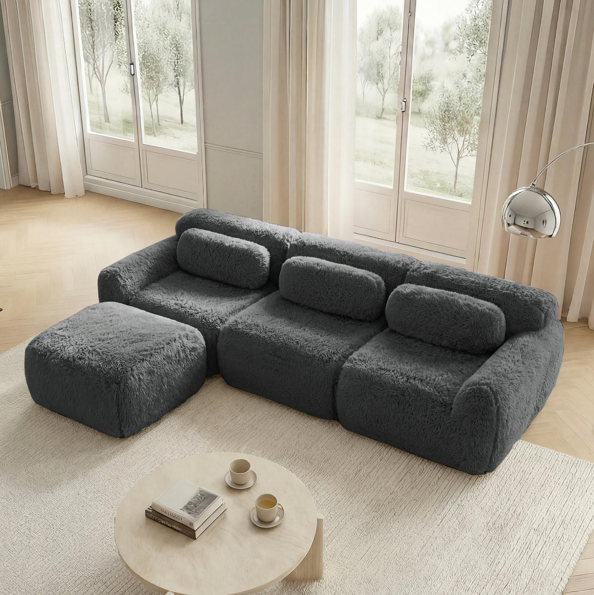 ECKSOFA modular in L-Form Plüsch Grau - Grau, Kunststoff (179/291.2cm) - Meubliv