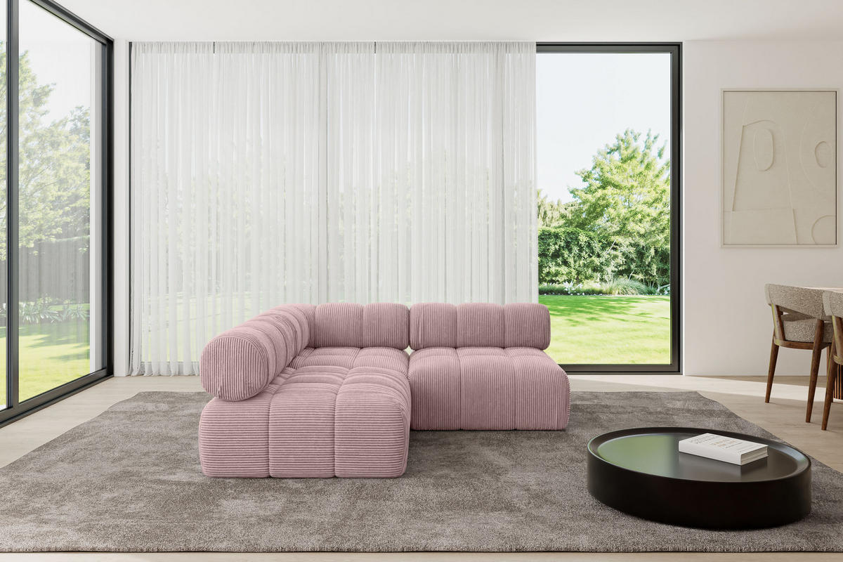 ECKSOFA modulares Sofa Samaro-L1 - 190x190x70 cm Rosa Cord - Rosa, Holzwerkstoff/Textil (190/190cm) - ALTDECOR