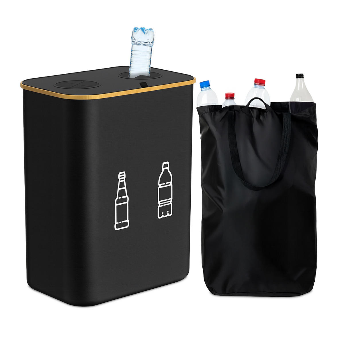 PFANDFLASCHEN-SAMMELBEHÄLTER - Grau, Holz/Kunststoff (57/70/37cm) - Relaxdays