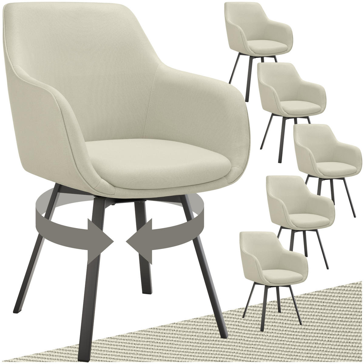 ARMLEHNSTUHL drehbarer 6er Set Alicon 57 x 59 x 88 cm greige - Greige, Textil (57/88/59cm) - tectake