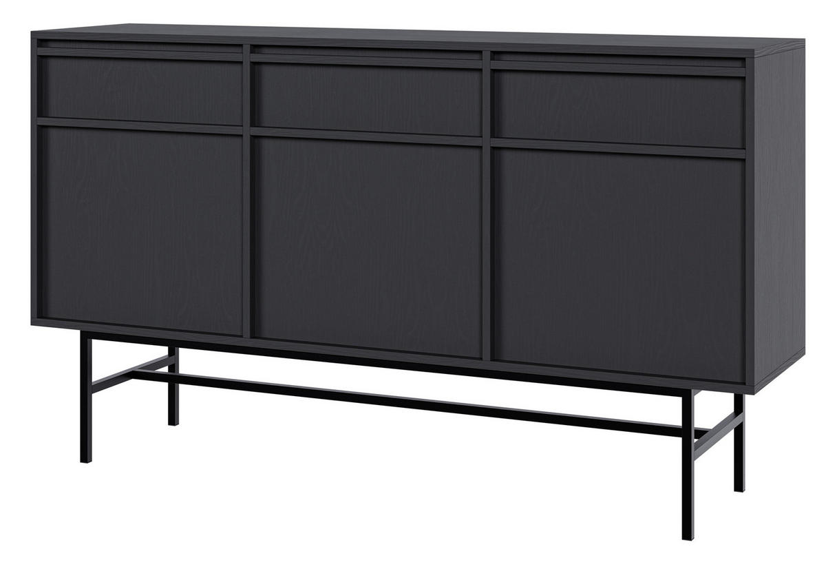 SIDEBOARD Evo Schwarz mit Metallgestell 154 cm - Anthrazit/Schwarz, Holzwerkstoff/Metall (154/89/39cm) - Selsey