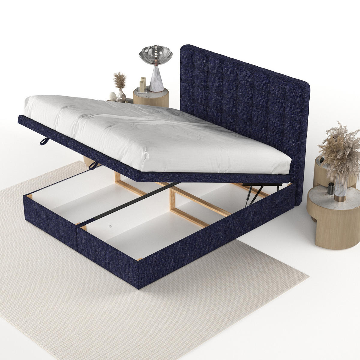 POLSTERBETT Celestia mit Stauraum 180/200 cm Marineblau im Alta Stoff - Schwarz/Dunkelblau, Holz/Holzwerkstoff (180/200cm) - AltaBeds