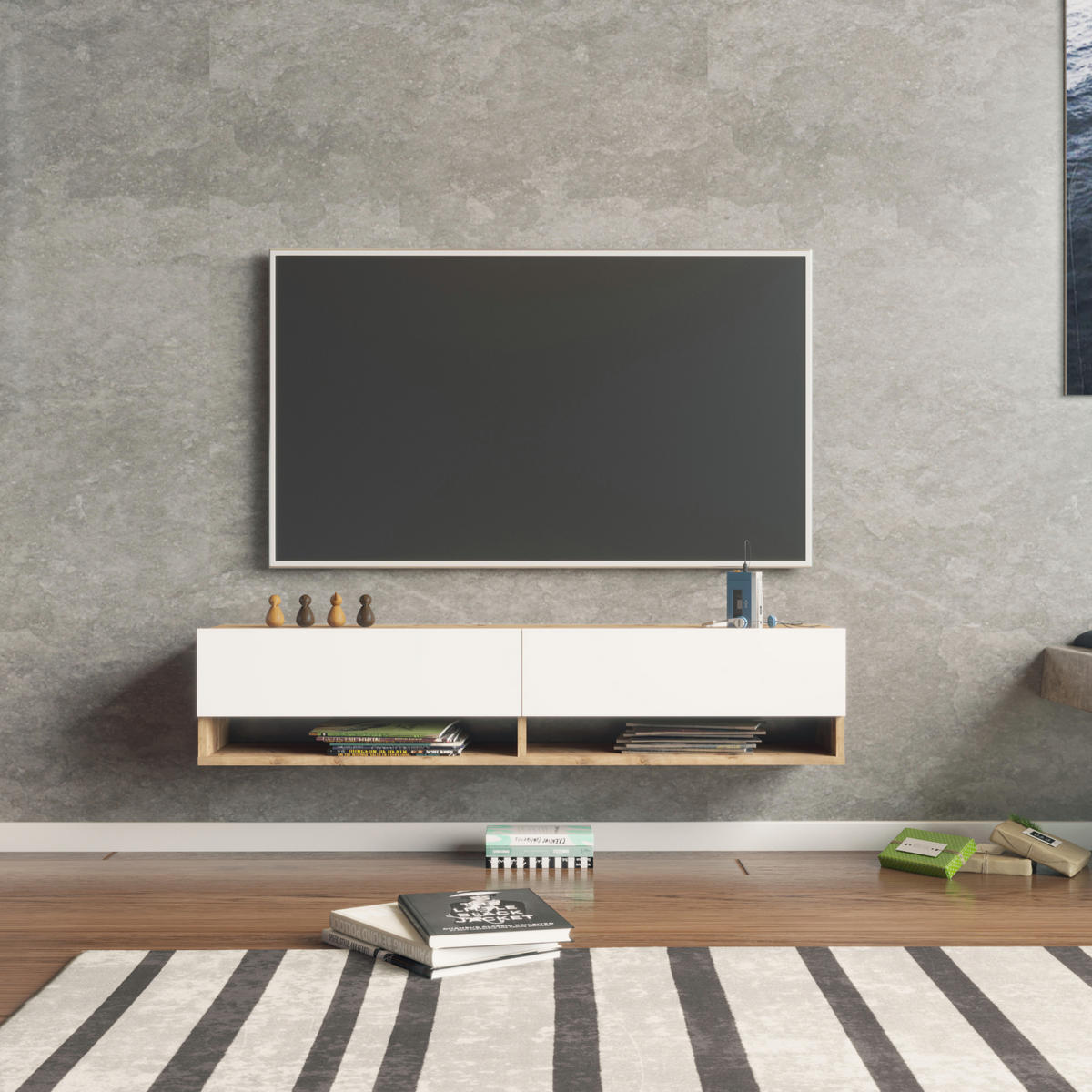 TV-ELEMENT Laitila - Weiß, Holzwerkstoff (140/29.5/31.5cm) - [en.casa]