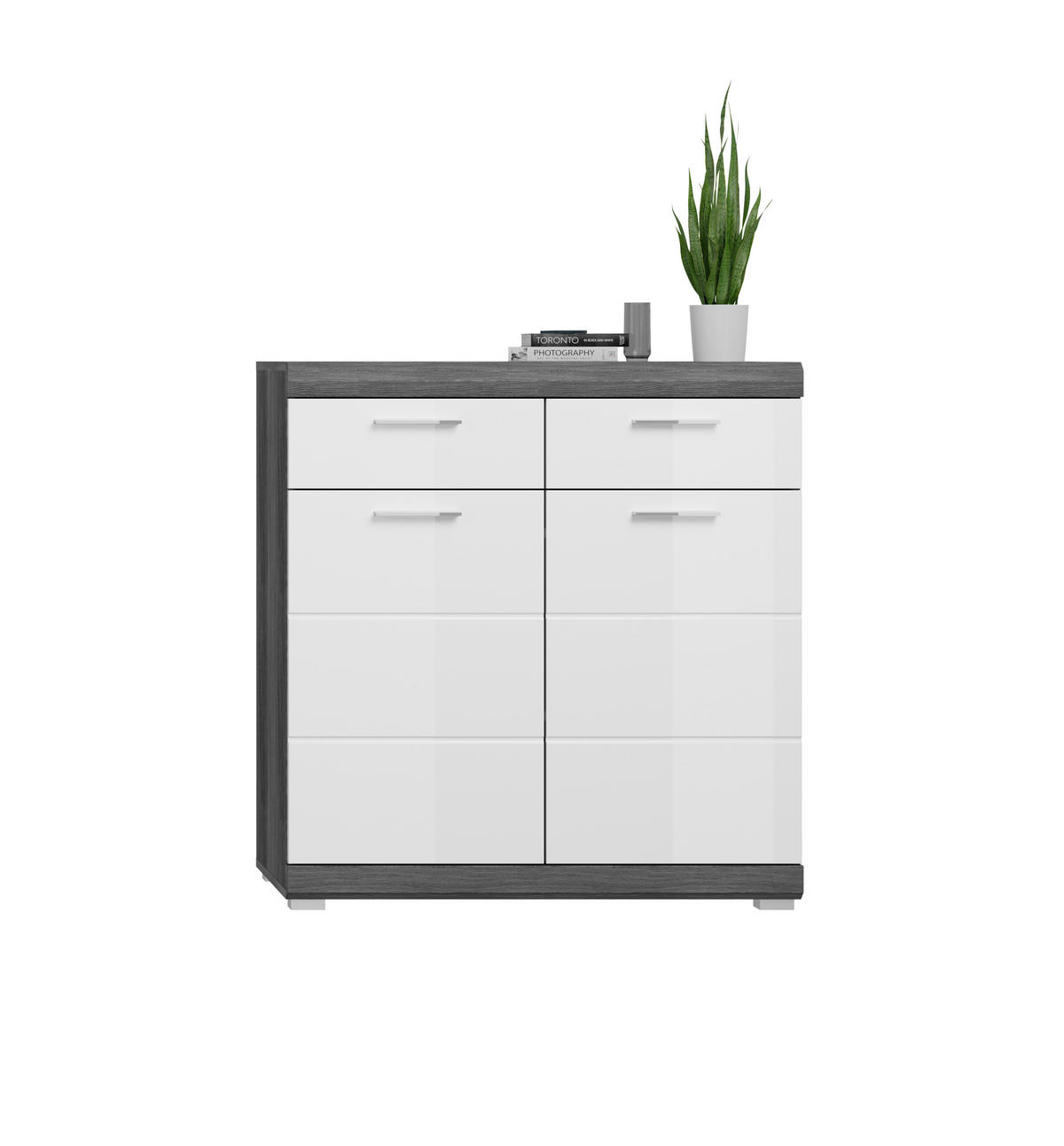 SCHUHSCHRANK Scout Garderobe in Rauchsilber Nb. und weiß hochglanz B/H/T: 90x96x37 cm - Silberfarben, Holz (90/96/37cm)