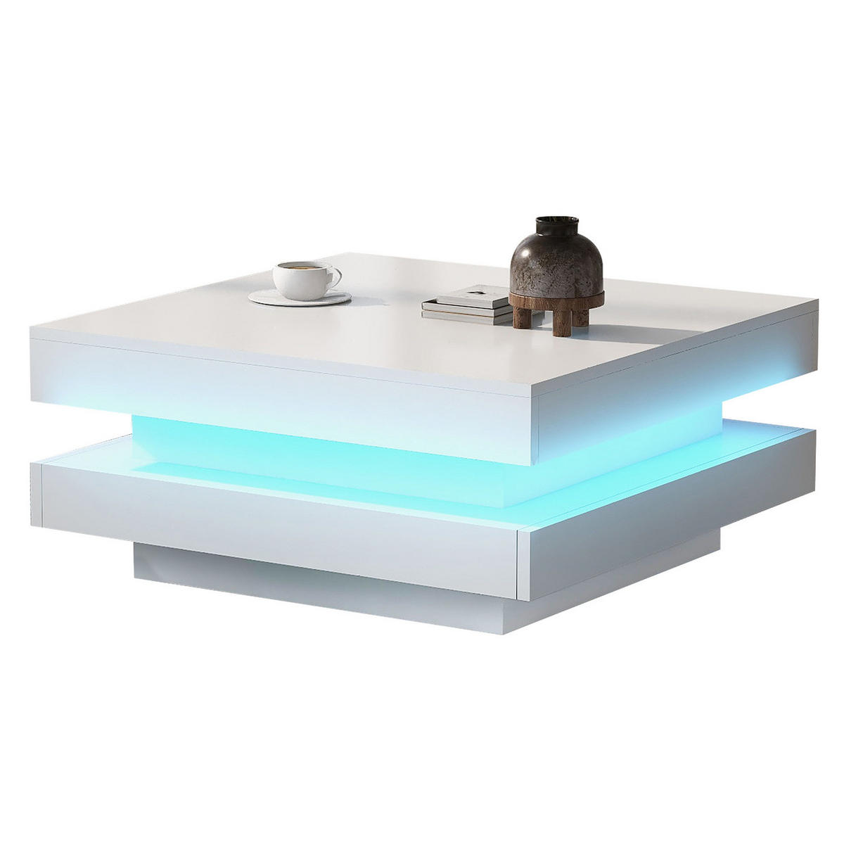 COUCHTISCH 70/70/36 cm in Weiß Hochglanz mit LED-Beleuchtung - Weiß, Holzwerkstoff (70/70/36cm) - Flora Grace