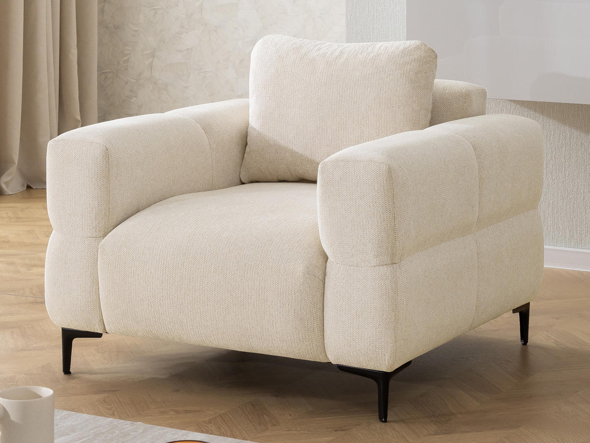 SITZGARNITUR 3+1 Cardea in Bubble-Optik aus weichem Hellbeige Strukturstoff mit hohem Sitzkomfort - Beige/Schwarz, Holz/Textil (217/80/97cm) - S-Style Möbel