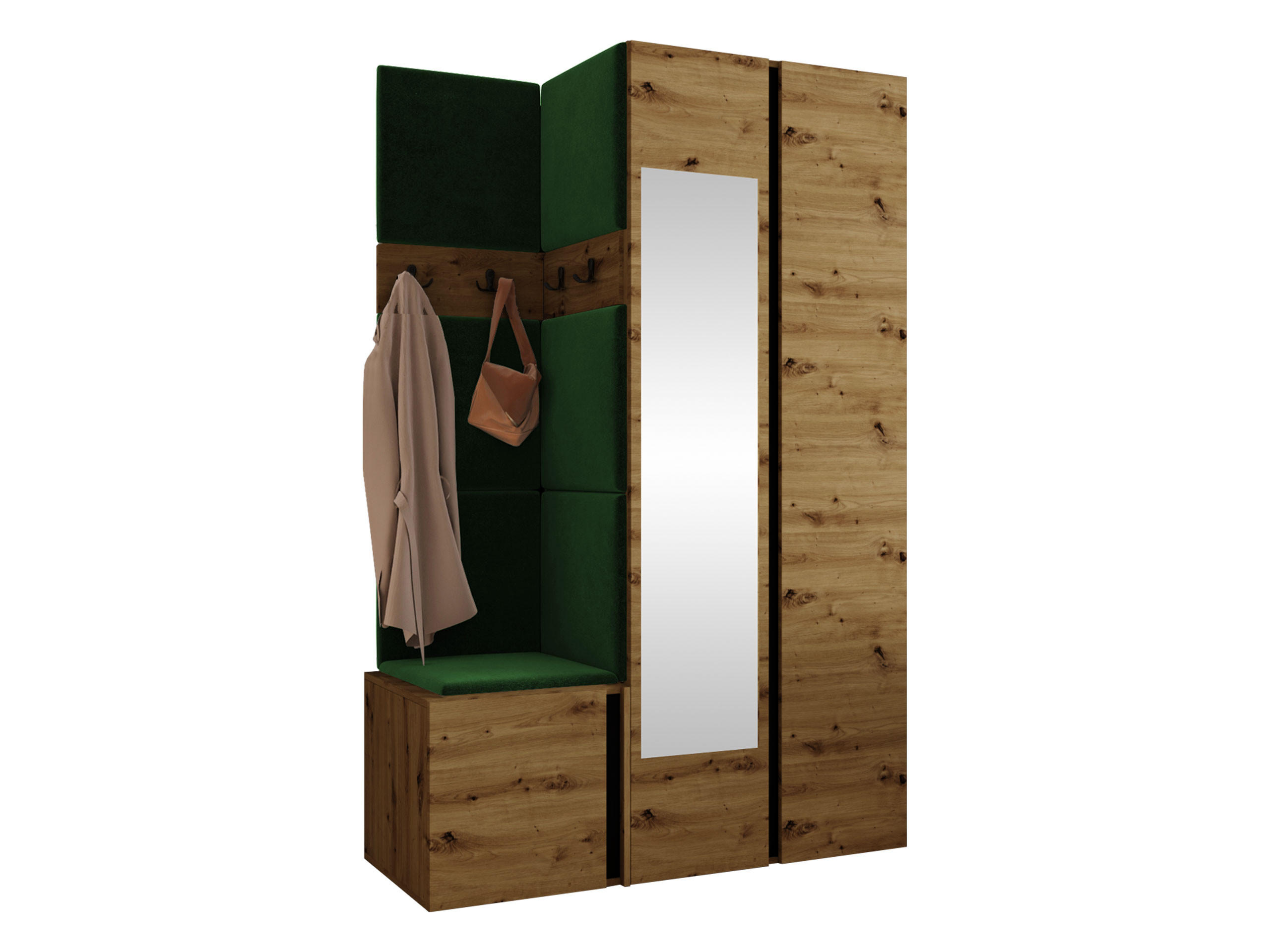 MOBILIER PENTRU HOL Orion XXVI - verde/stejar Artisan, material plastic/compozit lemnos (116/186/46cm) - MIRJAN24