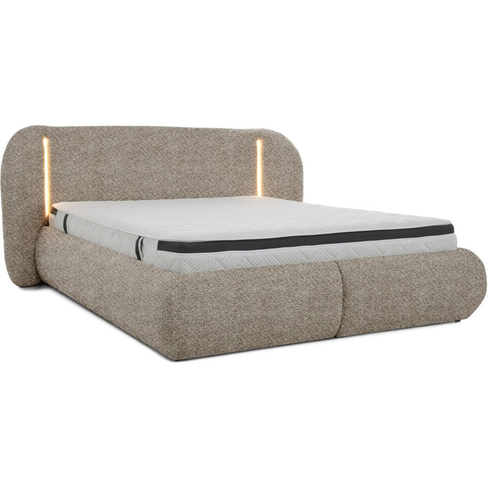 POLSTERBETT Corfu mit LED-Beleuchtung, mit Bettkasten, rundliche Formen, 180x200, Braun - Braun, Textil/Metall (180/200cm) - Beautysofa
