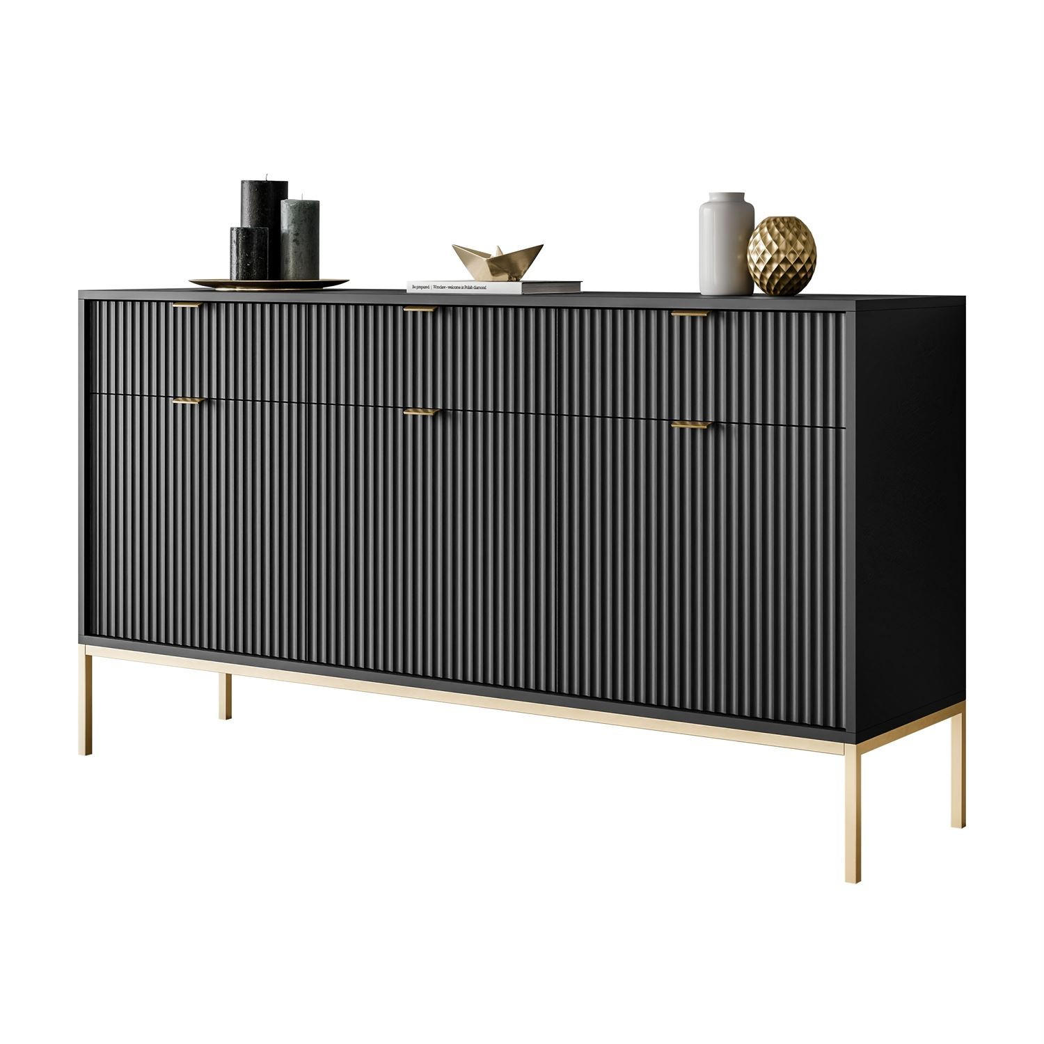 SIDEBOARDS CORTADO GOLD KSZ154 MIT SCHUBLADEN 154 CM SCHWARZ - Schwarz, Holzwerkstoff (154/83/39cm) - Lookway