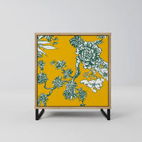 SIDEBOARD YELLOW CHINOISERIE, Eichefarben, 57,5x42x67,5 cm, Schwarze Metall-Rahmenfüße - Eichefarben/Multicolor, Holzwerkstoff/Metall (57.5/67.5/42cm) - SpaceRebels