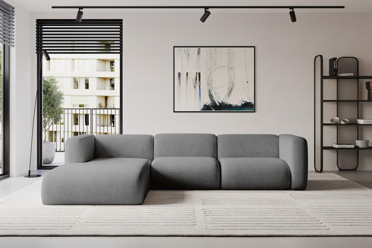 ECKSOFA Ottomane Links MIRA-L2 318x179x89 Grau Velours - Schieferfarben/Schwarz, Holzwerkstoff/Kunststoff (318/179cm) - ALTDECOR