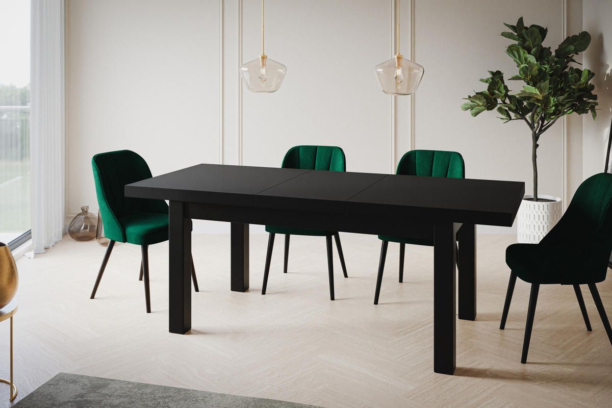 ESSZIMMERTISCH CLASSIC, ausziehbarer Tisch 170-250X90X78 cm, Farbe: Schwarz, mit Holzbeinen in Farbe Schwarz - Schwarz, Holzwerkstoff (170/90/78cm) - Alpi-Möbel