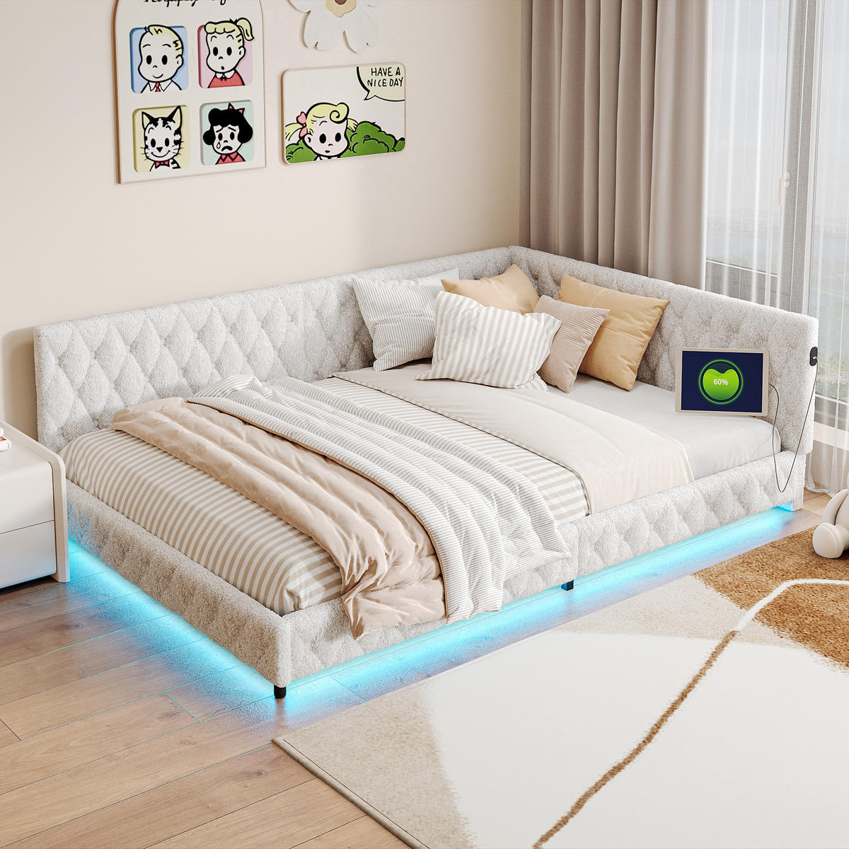 POLSTERBETT 140/200 cm Beige mit LED-Beleuchtung und USB - Beige, Holz (140/200cm) - SHOPENTRA