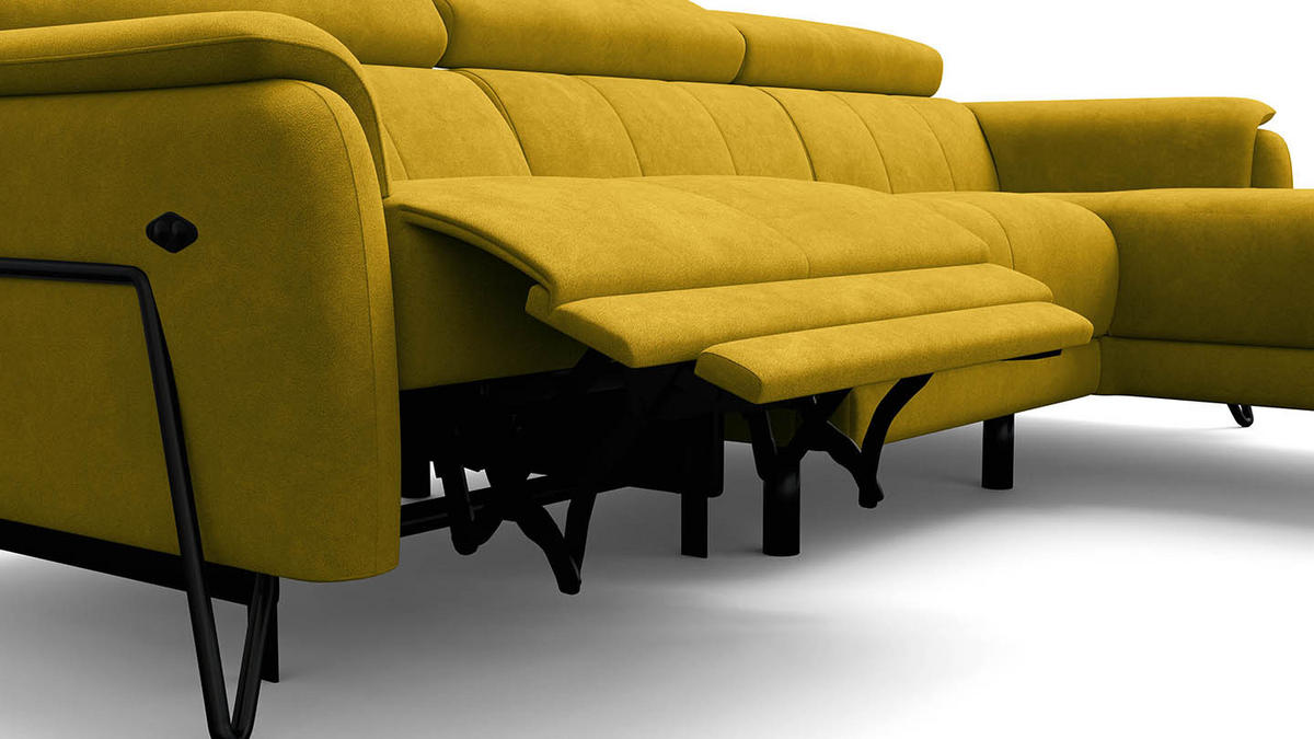 ECKSOFA RODEN 4-Sitzer mit Relax, dunkegelb, Veloursstoff - Gelb, Holz/Textil (268/92cm) - Wozimo