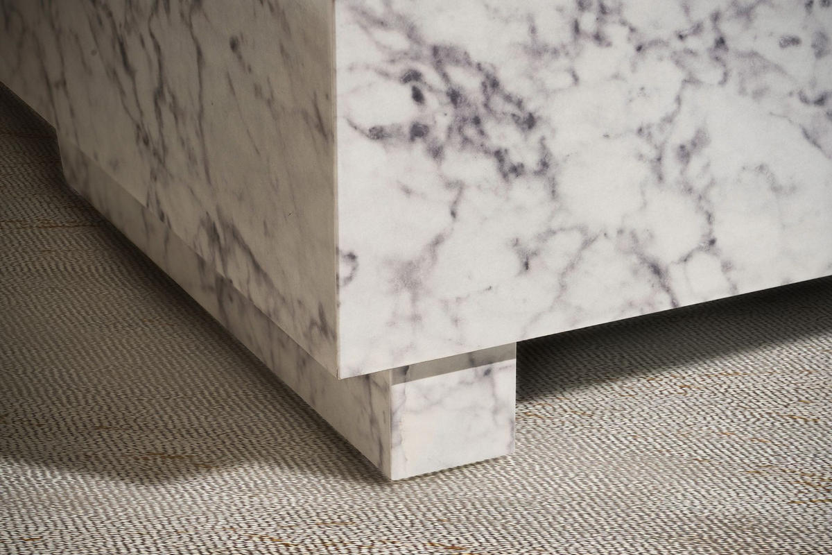 COUCHTISCH MONOBLOC in Hochglanz mit Marmor Optik, Quadratisch, Würfel-Form, Weiß 60x60x35 cm - Weiß, Holzwerkstoff (60/60/35cm) - KADIMA DESIGN