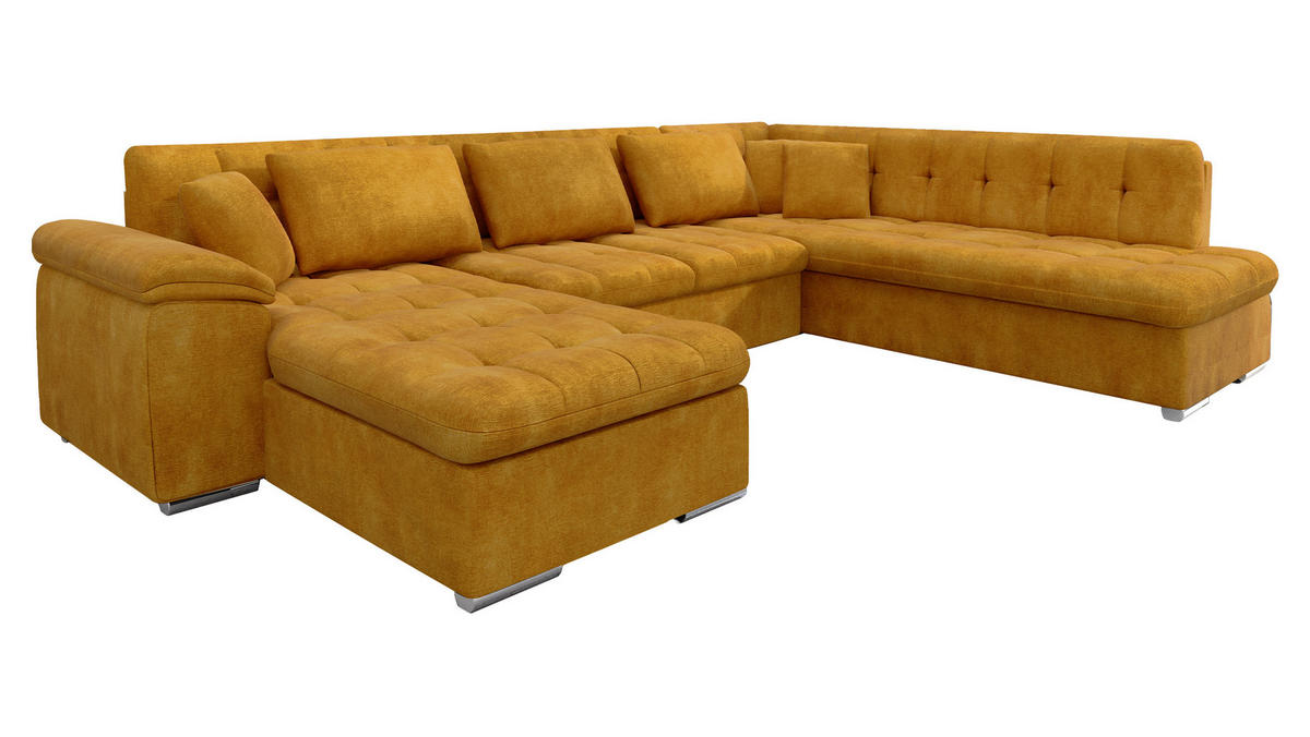 WOHNLANDSCHAFT Niko Bis, Seite: Links - Currygelb, Holz/Textil (348/76/205cm) - MIRJAN24