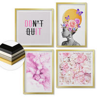 WANDBILDER 4er Set - 50x50 cm & 40x60 cm Goldrahmen - Abstraktes Blumenporträt einer Frau - Goldfarben, Kunststoff (50/50cm) - ArtPrintCave