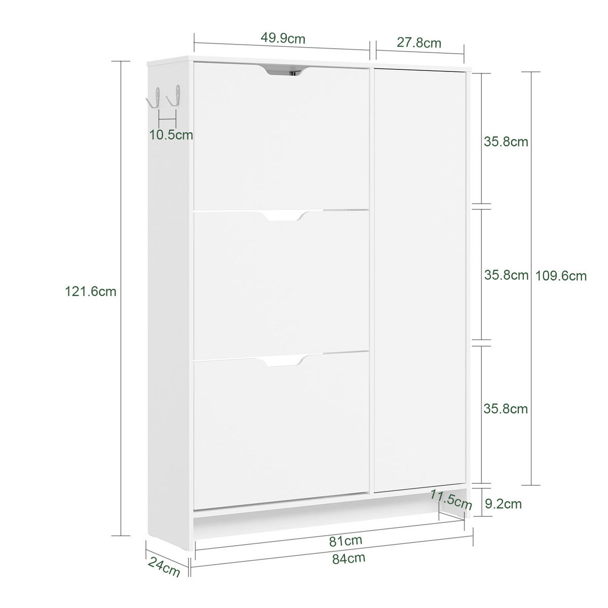 BÍLY vstupný skriňový systém s tromi zásuvkami a dverami - biela, kompozitné drevo (84/121/24cm) - SoBuy