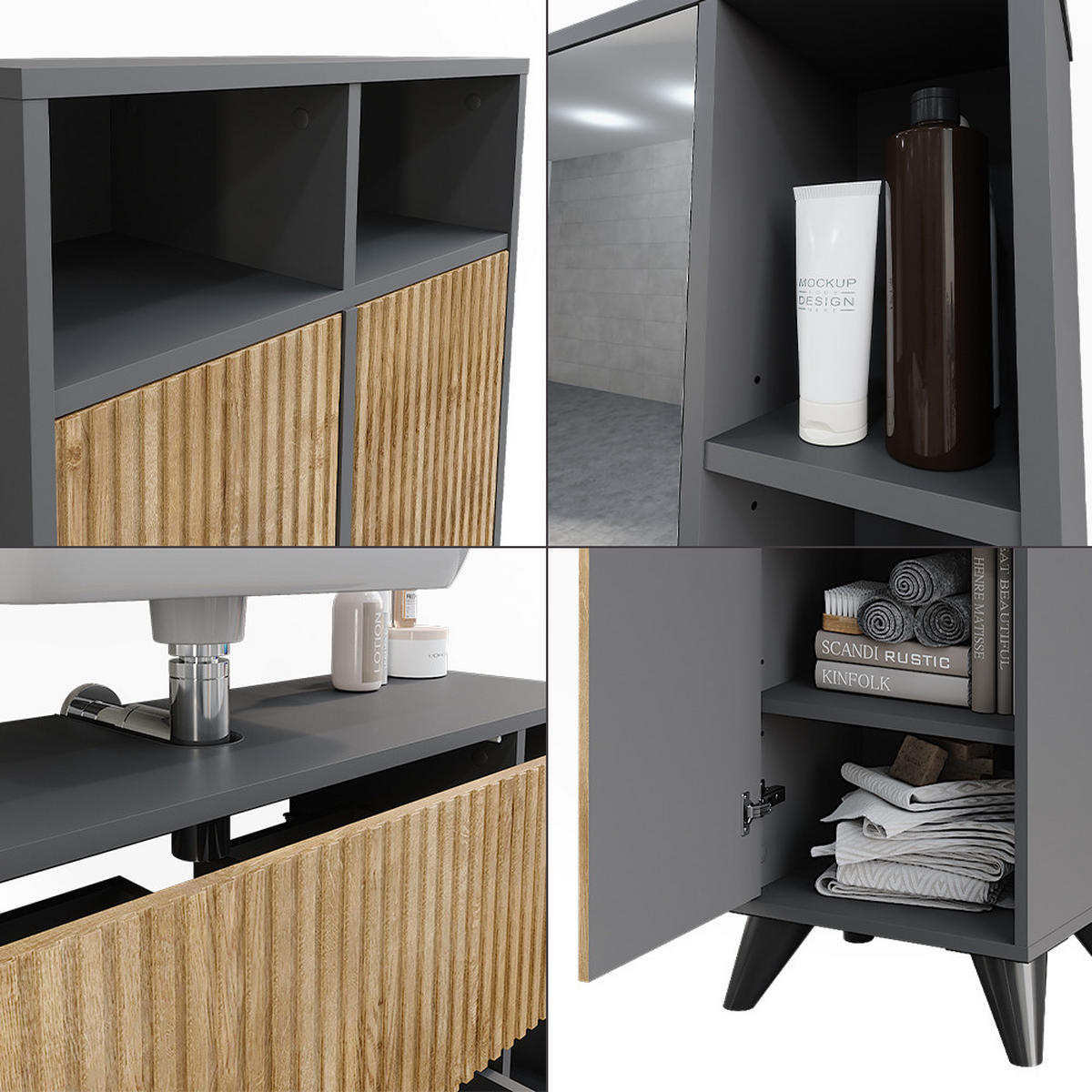 BADMÖBEL-SET Leano Anthrazit/Bergeiche 80 cm, Set 4 - Eichefarben/Anthrazit, Holzwerkstoff (80/62/30cm) - Vicco