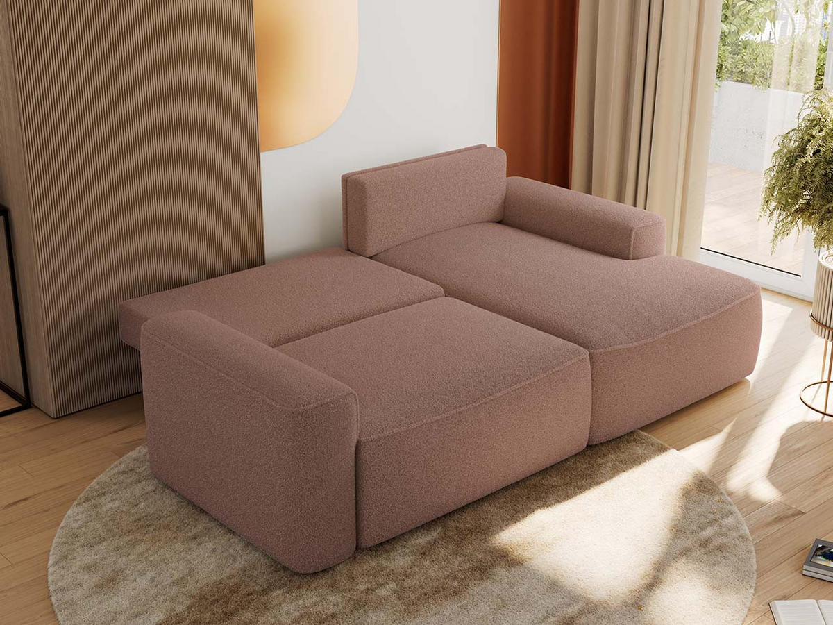ECKSOFA BELLUNO L Rosa Boucle - Rechts - Schwarz/Rosa, Textil (233/144cm) - MKS