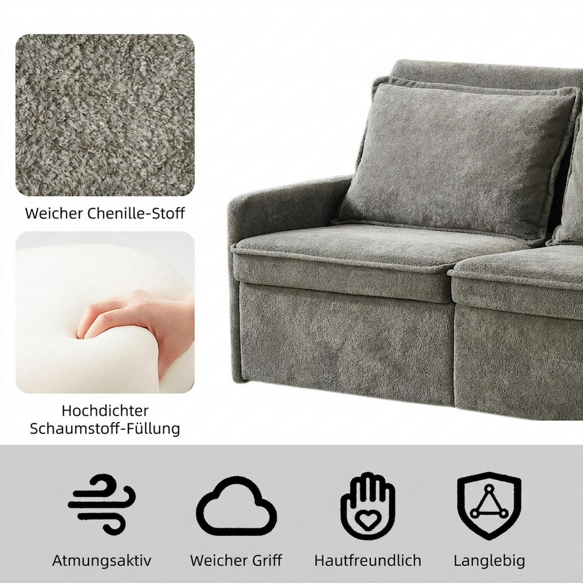 SCHLAFSOFA 172.5/71/95 cm Grau mit USB-Anschluss, 5-fach verstellbarer Rückenlehne und Stauraum - Grau, Textil (71/95/172.5cm) - Oxeza