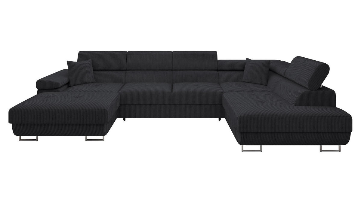 WOHNLANDSCHAFT Torezio Bis Cord, Seite: Rechts - Schwarz, Holz/Textil (346/90/203cm) - MIRJAN24