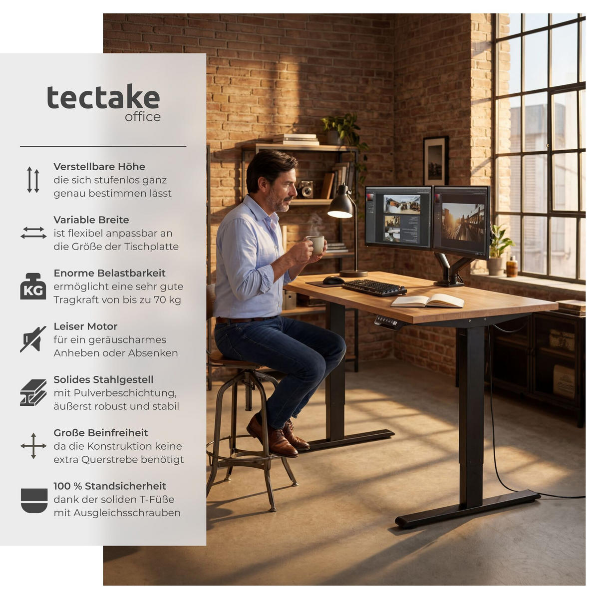 TISCHGESTELL Piotr, 85 - 129 x 65 x 71 - 121 cm, schwarz - Schwarz, Metall (129/65/121cm) - tectake