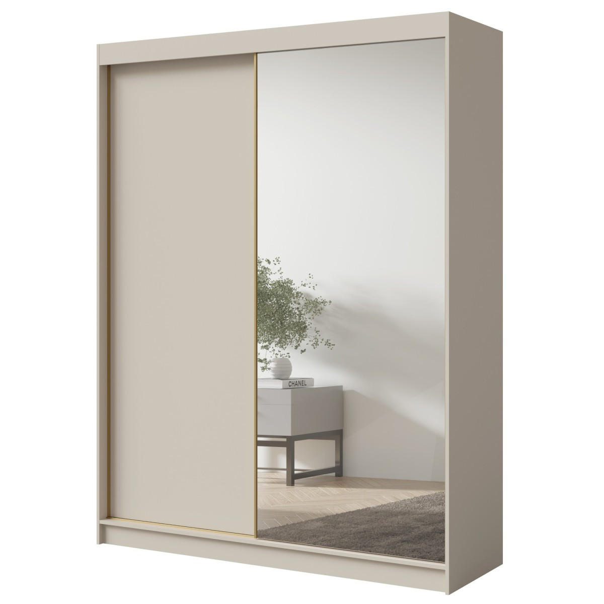 SCHWEBETÜRENSCHRANK mit Spiegel Fiore Plus 2D1L 180 Kaschmir/Gold - Kaschmir/Goldfarben, Holzwerkstoff/Metall (180/236/60cm) - mzm24