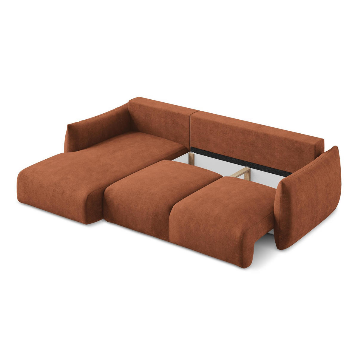 ECKSOFA mit Schlaffunktion links Chenille Stoff Orange - Terracotta/Schwarz, Holzwerkstoff/Kunststoff (242/162cm) - LaMiaSofa