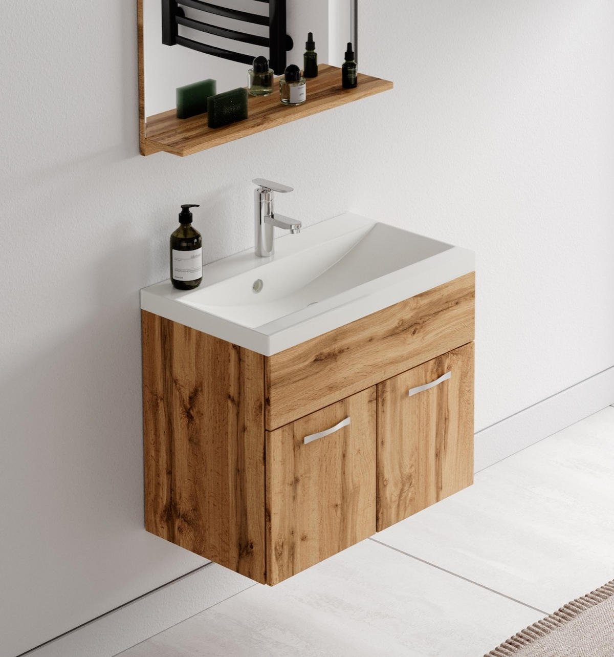 BADMÖBEL-SET Montreal 02 3 Teile Eiche - 60 x 35 x 51 cm - Chromfarben/Eichefarben, Holz/Metall (60/51/35cm) - Badplaats