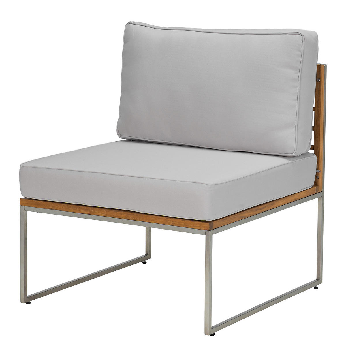 LOUNGESET - 4-teilig - Webstoff / Teak massiv - Hellgrau, Holz/Textil - home24