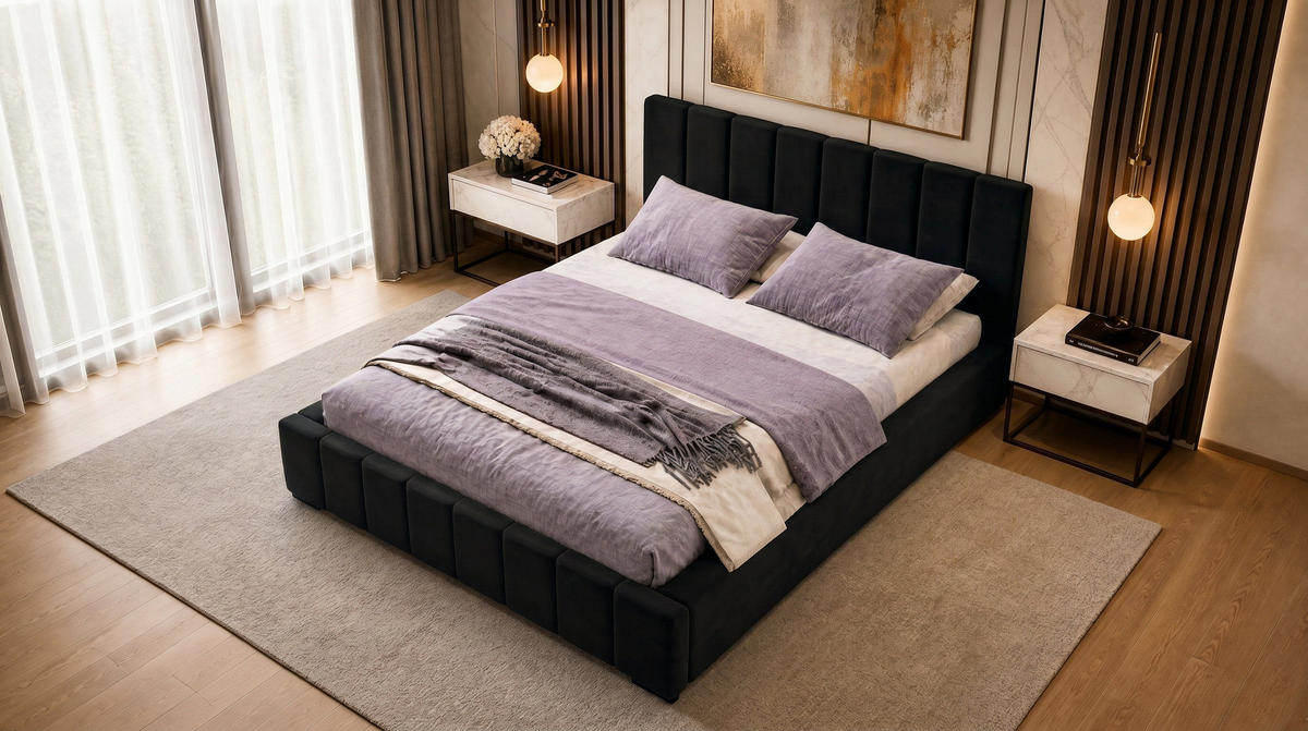 MARPUR Polsterbett NERO 180x200 cm mit Bettkasten und Lattenrost, Schwarz - Chromfarben/Schwarz, Holz/Holzwerkstoff (180/200cm) - Marpur